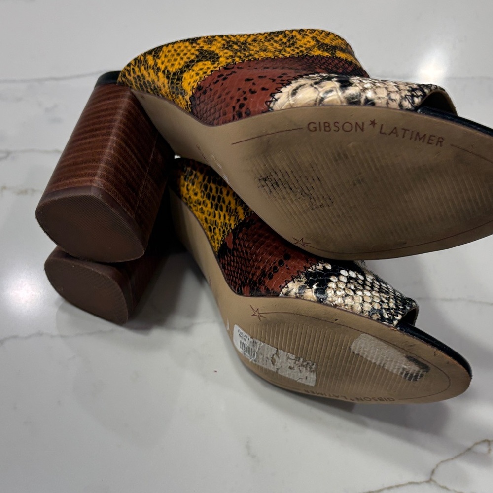 Gibson Latimer Women's Yellow and Brown Snake Print Mules - Picture 13 of 14